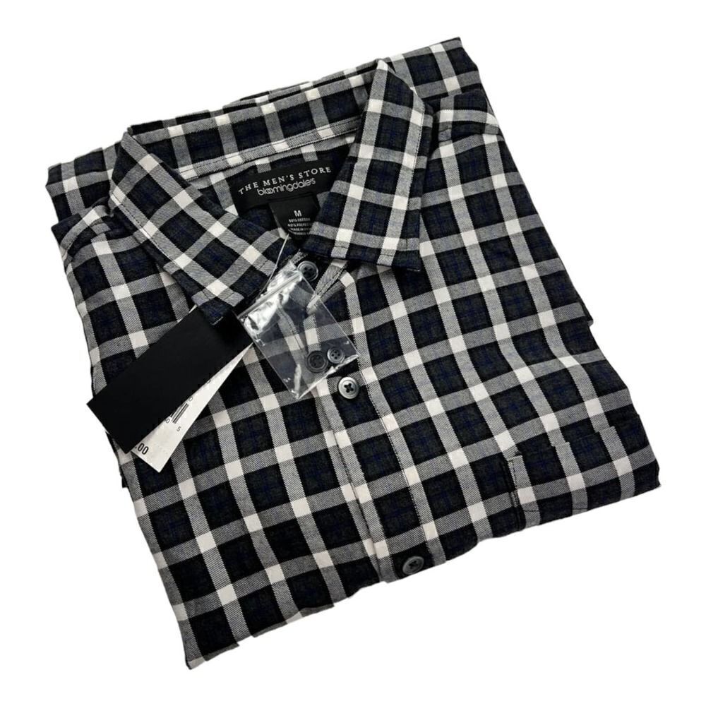 The Men's Store Men Grey White Plaid Classic Casual Long-Sleeve Button-Down US M